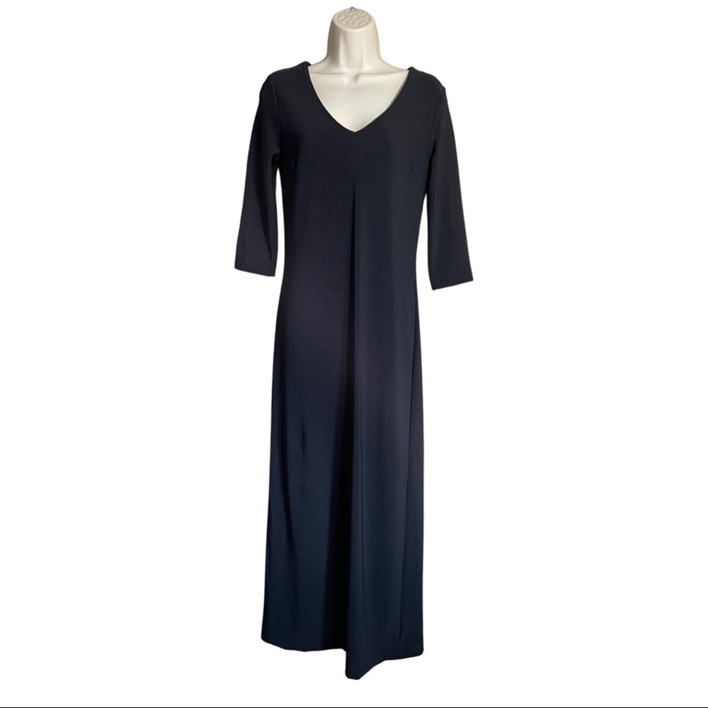 Boston Proper Women Black Slit Maxi Dress 3/4 Sleeves V- Neck Sz XS